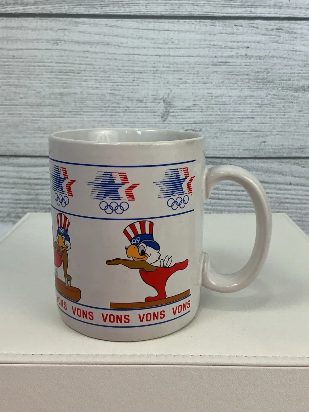 Vons Vintage 1984 Olympic Mascot Coffee Mugs - Set of 3 - Red, White & Blue